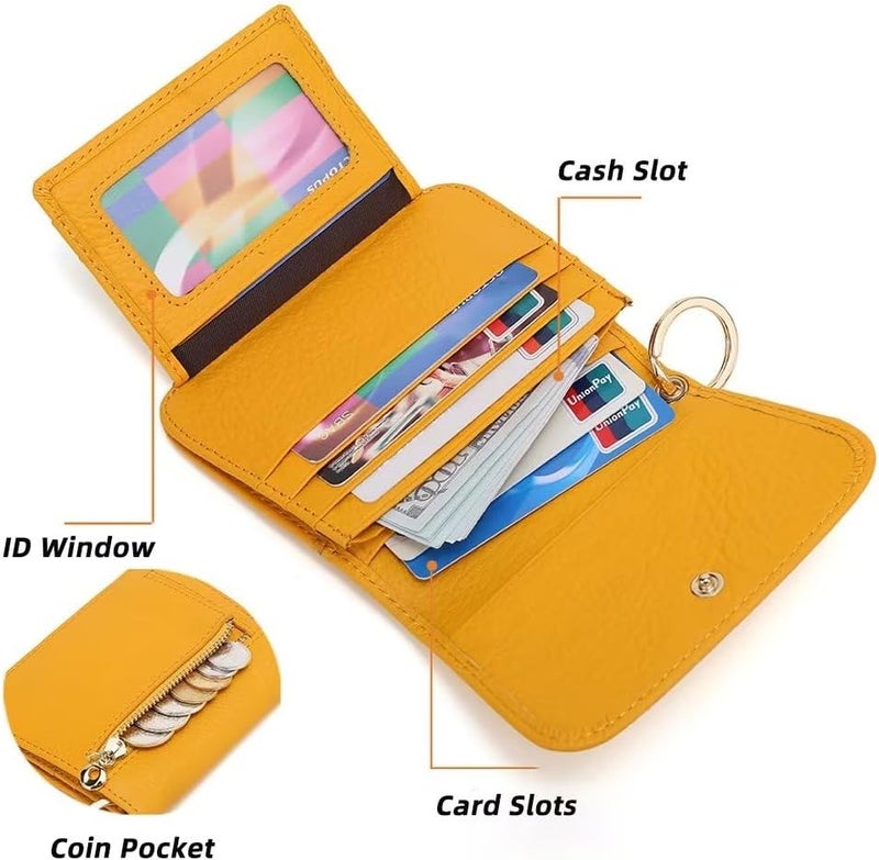 Mudono Small Wallet for Women RFID Blocking Genuine Leather Card Case Slim Tri-Fold Wallet with Zipper Pocket and Keychain - Image 3